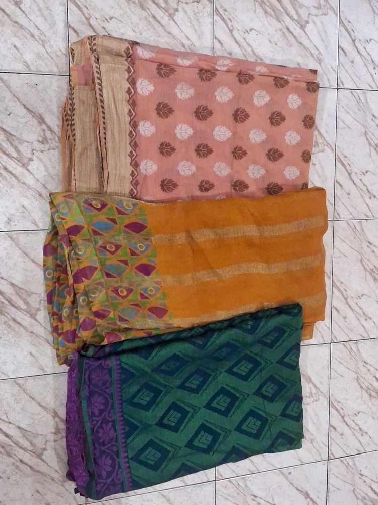 Combo OF 3 Beautiful Sarees Net ,cotten