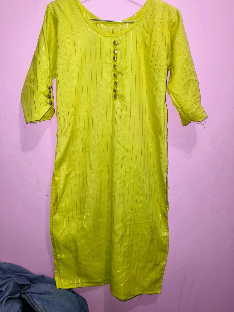 Lime Green Kurti with Silver Details