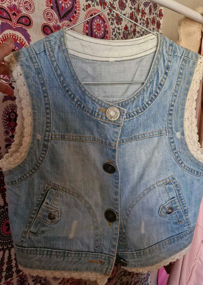 Denim Vest With Lace