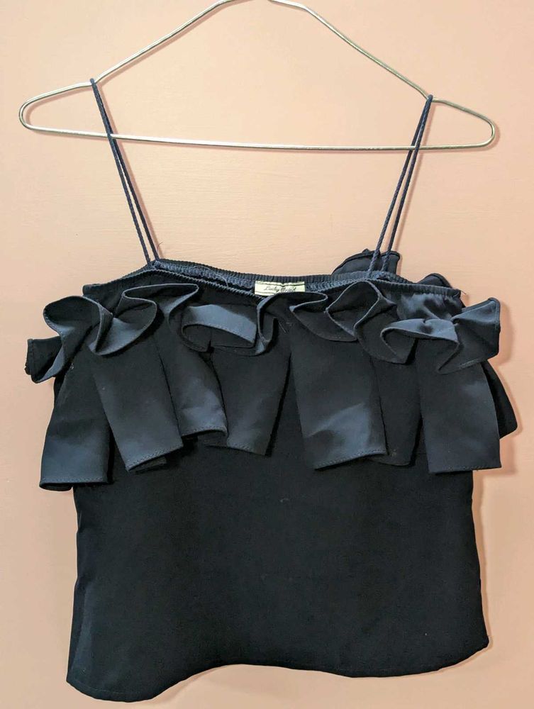 Black Ruffle Detail Top