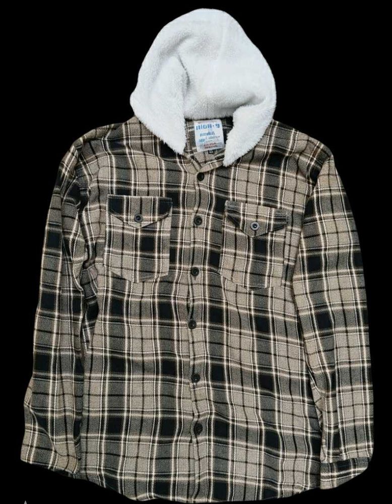 sherpa hood shacket shirt