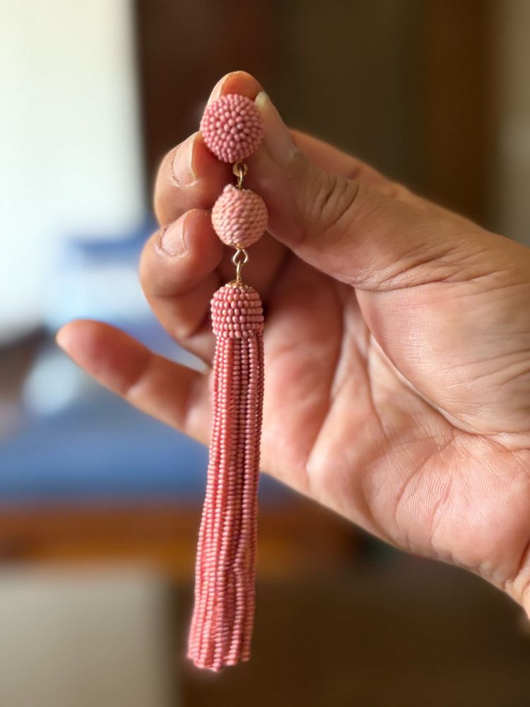 Pink Beaded Tassel Earring