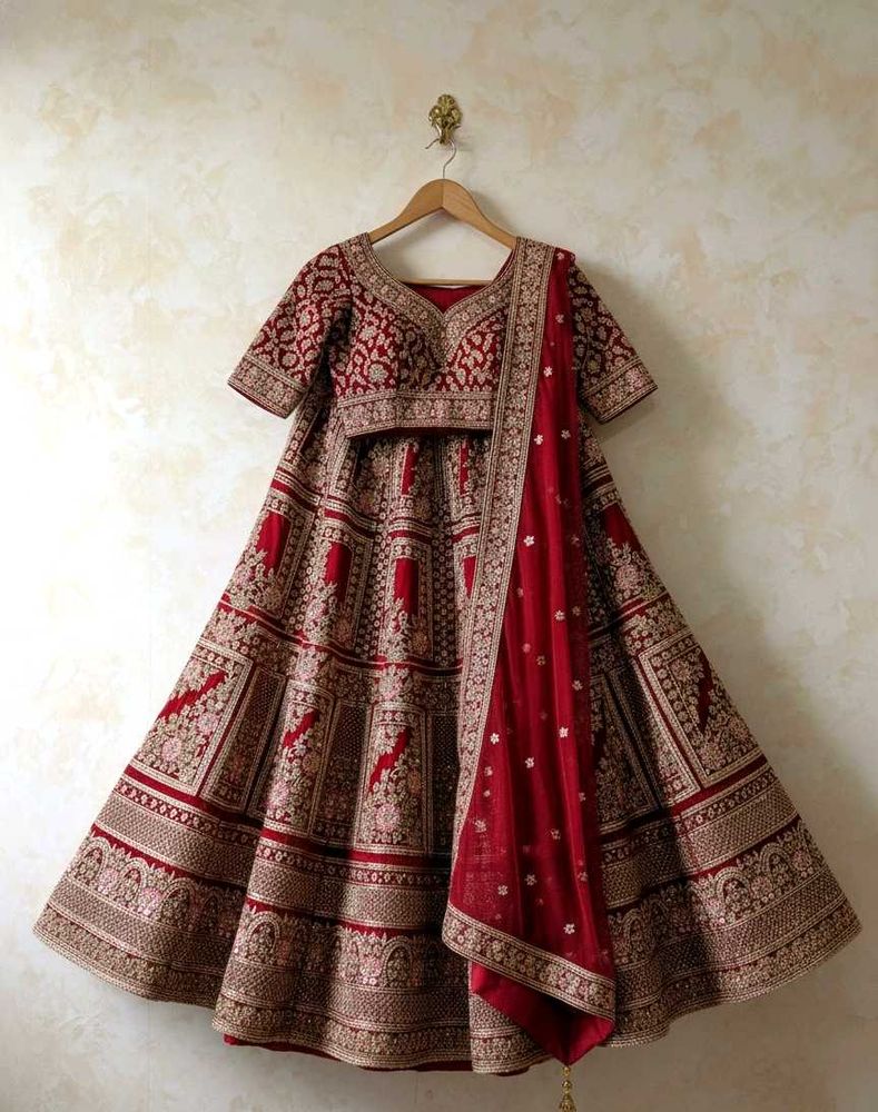 maroon dabka work bridal lehanga