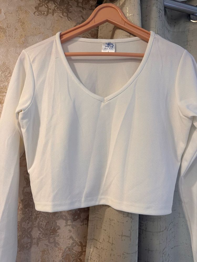 Brand New White V-neck Crop Top, Bust- 32/34
