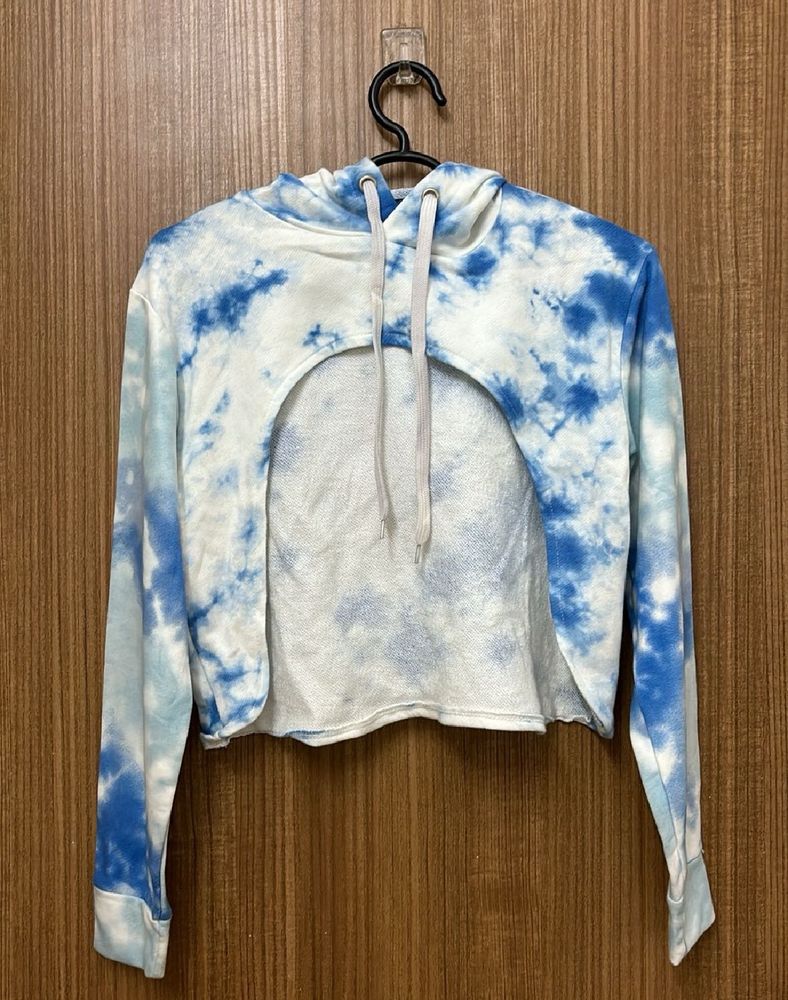 Tie Dye Hues Of Blue Crop Hoodie