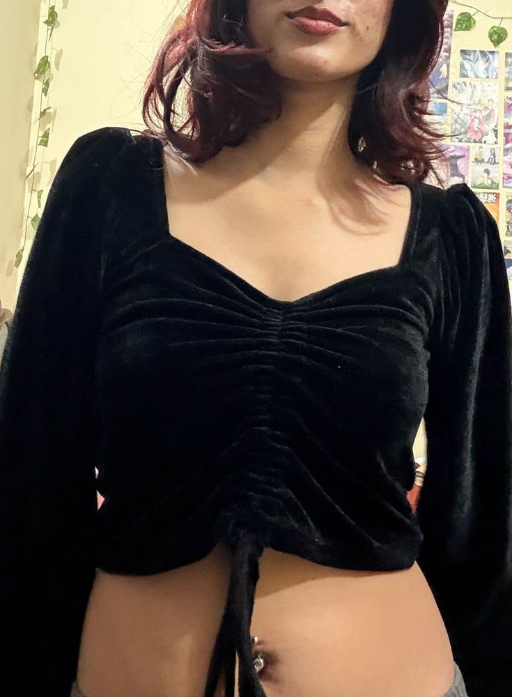 Velvet Long Sleeve Crop Top