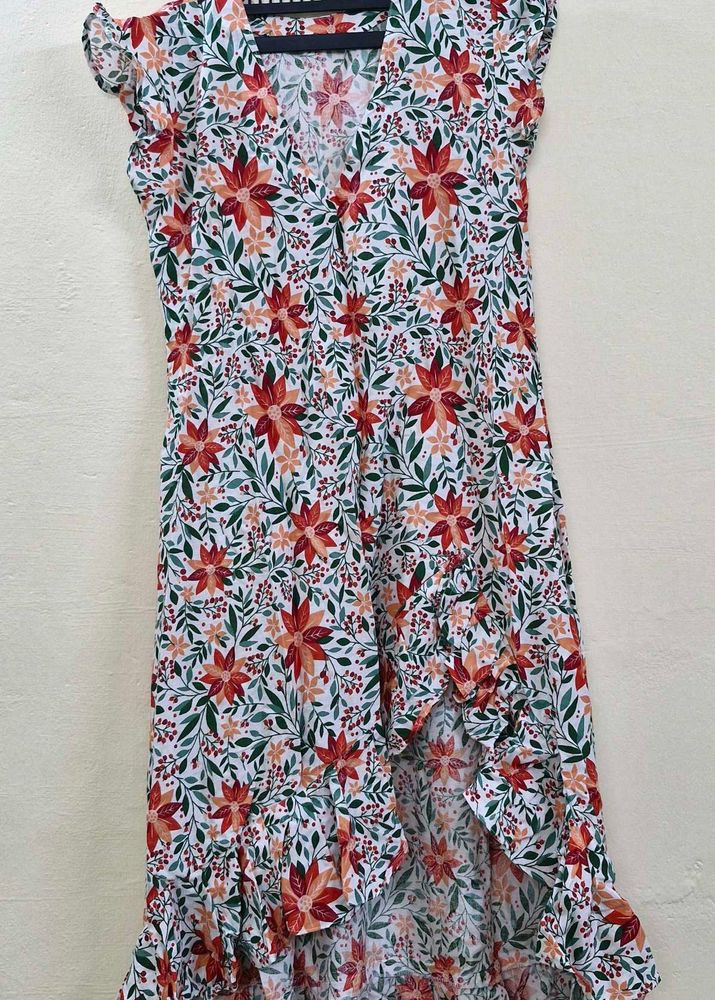 Front Slit - Floral Midi Dress