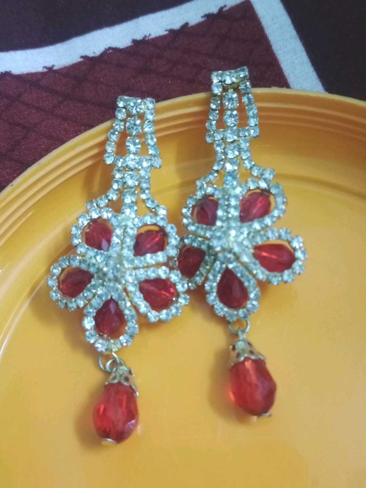Red Crystal Flower Earrings