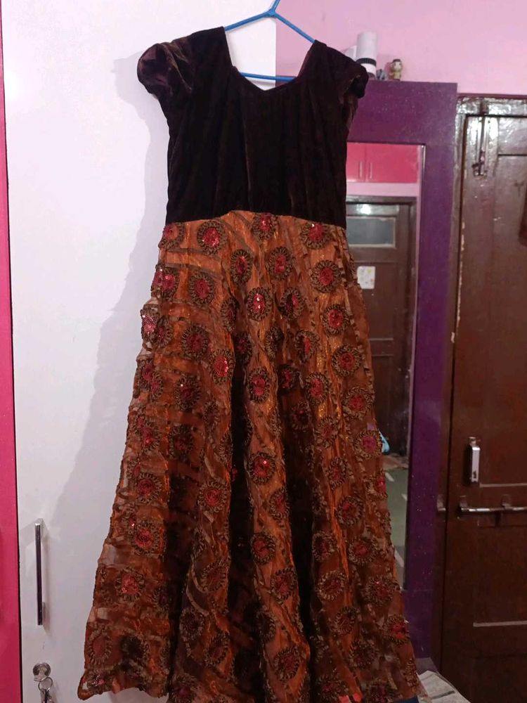 Elegant Brown &amp; Red Ethnic Gown