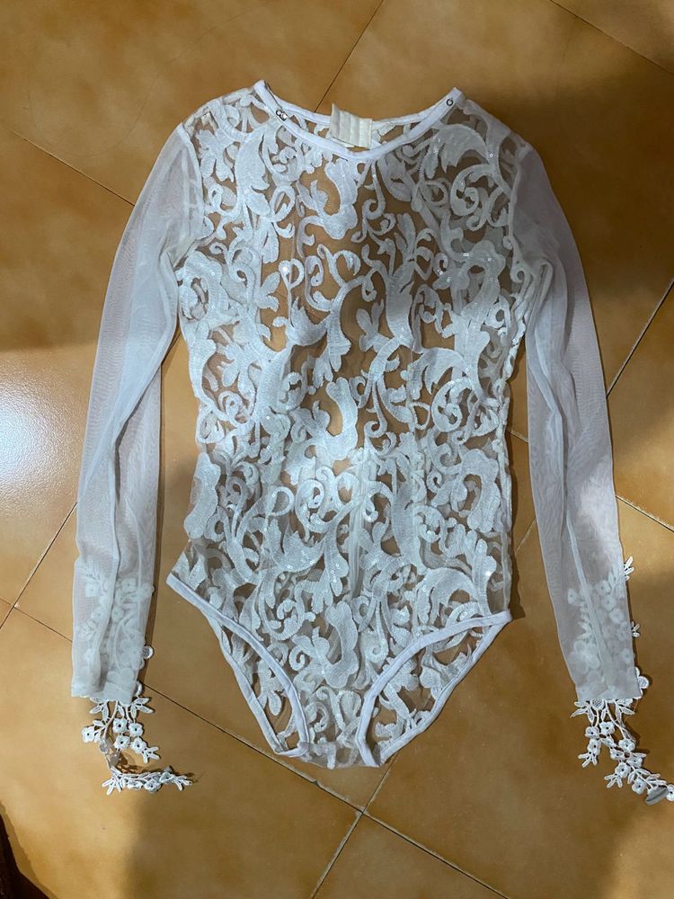 Elegant White Backless Sexy Lace Bodysuit
