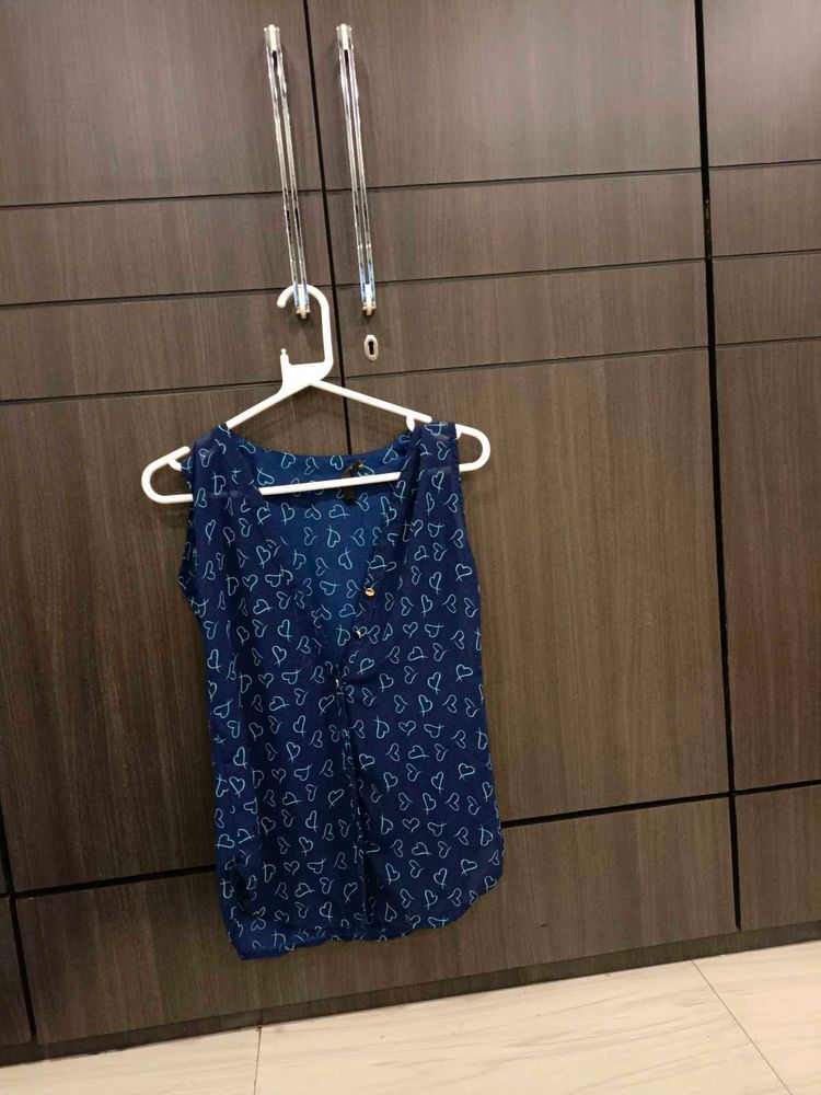 Blue Heart Print Top