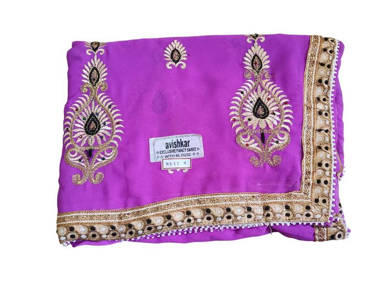 Purple Embroidered Saree with Blouse