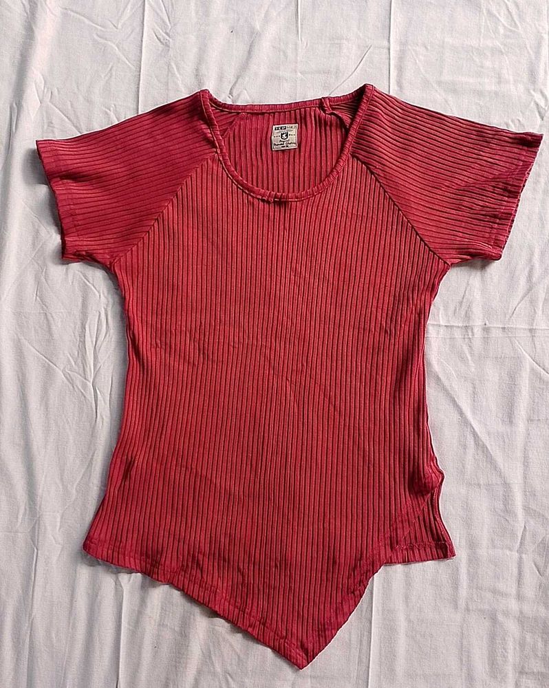 Ribbed Asymmetrical Hem Top