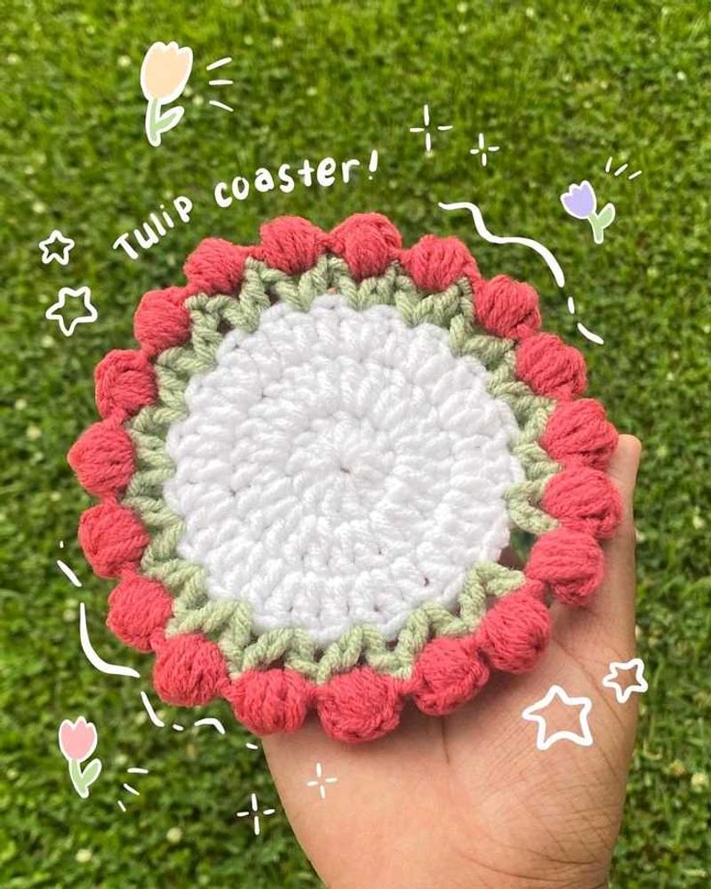 🌷 Handmade Crochet Tulip Coaster 🌷
