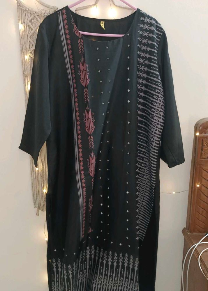 Printed Black Straight Kurta 3XL