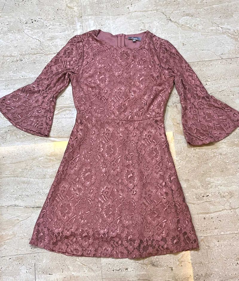 Korean Mauve Lace Fit &amp; Flare Dress
