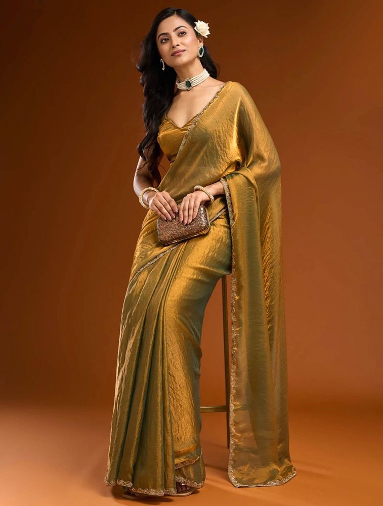 Elegant Gold Shimmer Saree