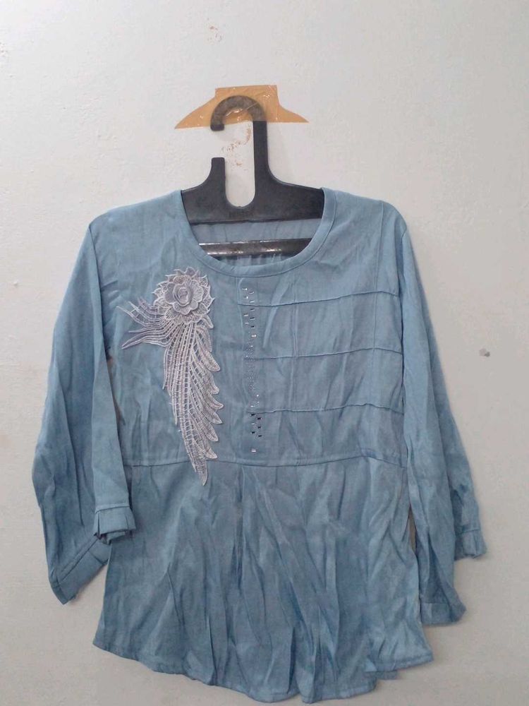 Blue Embellished Tunic Top