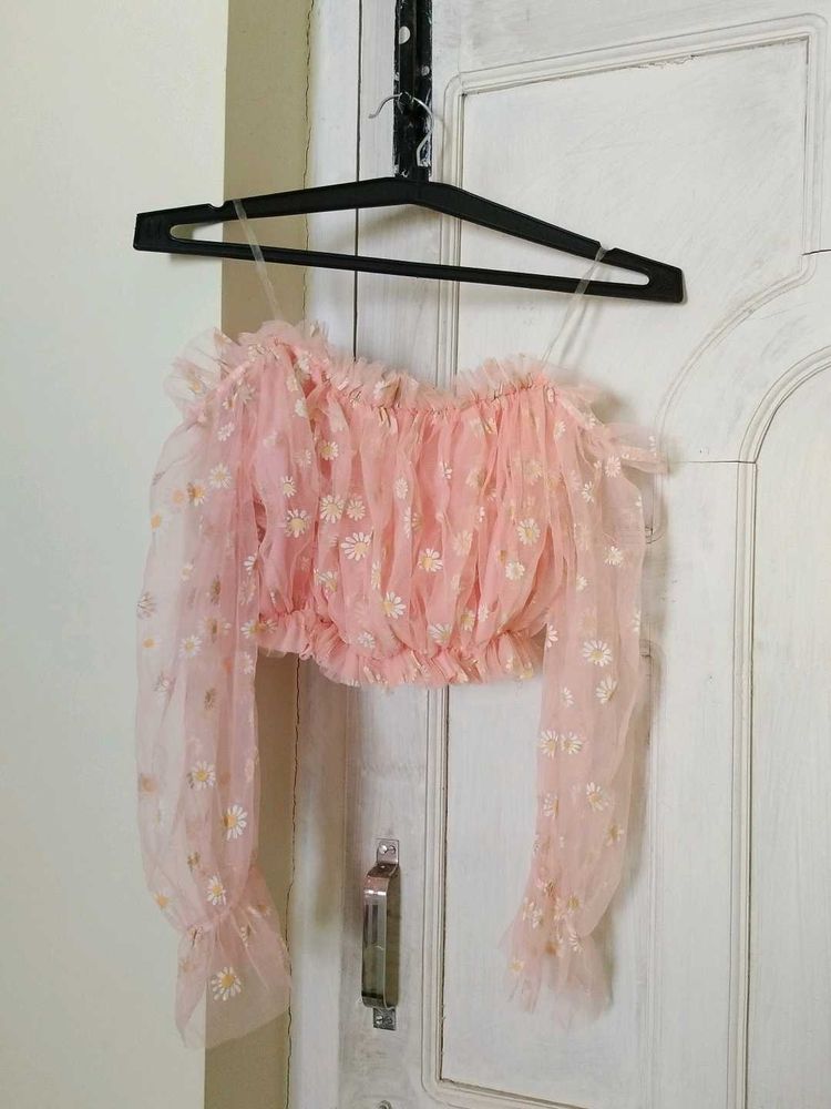 Pink Daisy Mesh Top