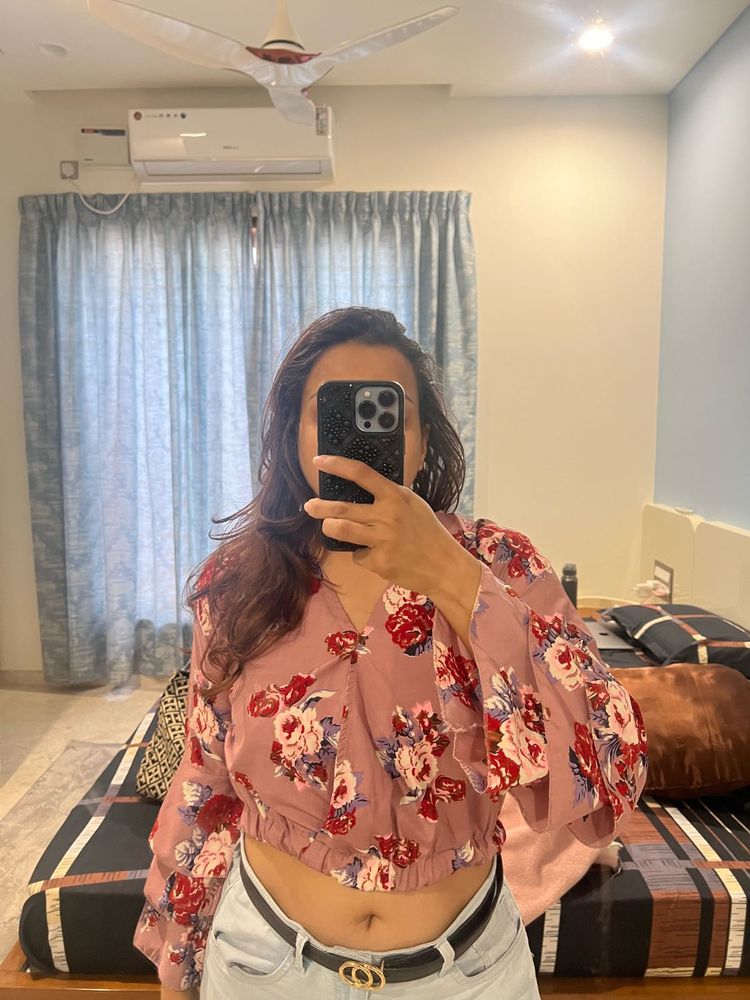 Pink Floral Crop Top