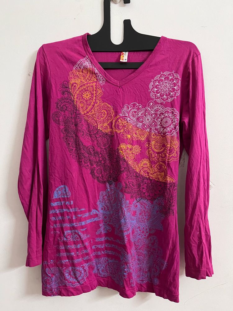 Pink v- neck Printed Top
