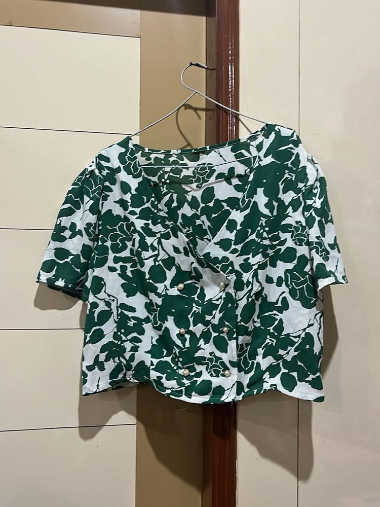 Floral Green &amp; White Top