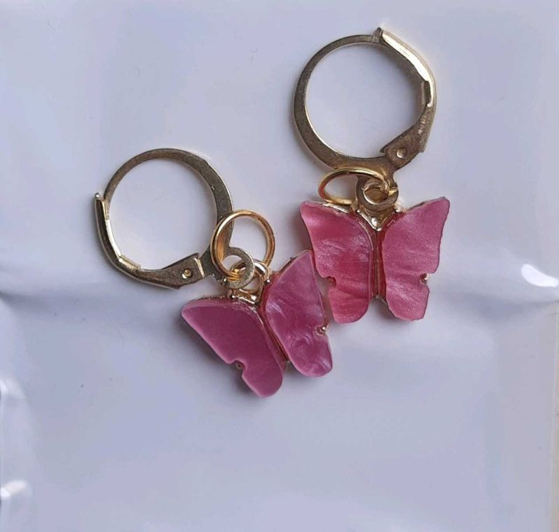 Cute Trendy Butterfly Colorful Drop Hoop Earring.
