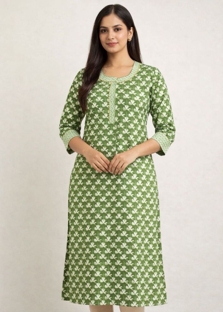 Green Floral Print Kurta