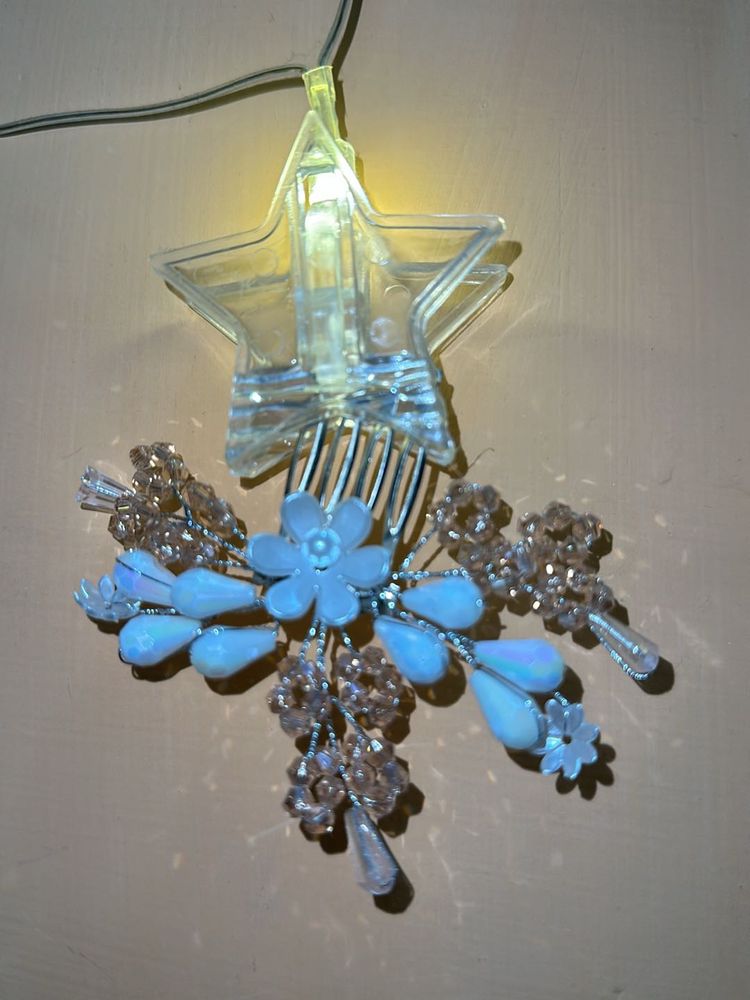 Floral Hair Comb with Crystals and Pearls, Silver