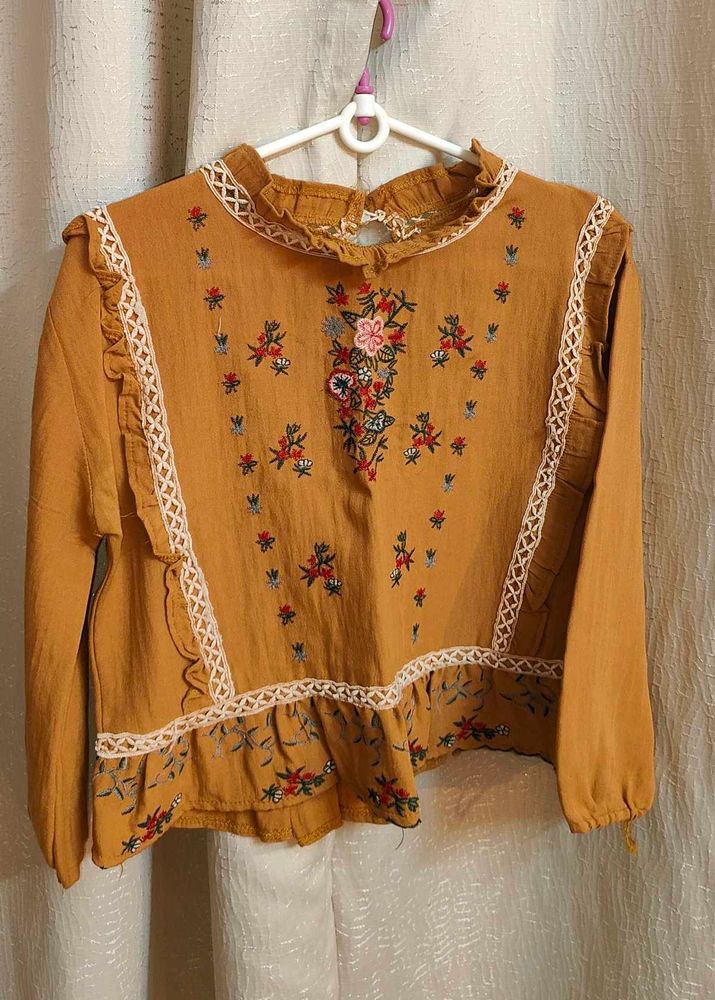Embroidered Peasant Top