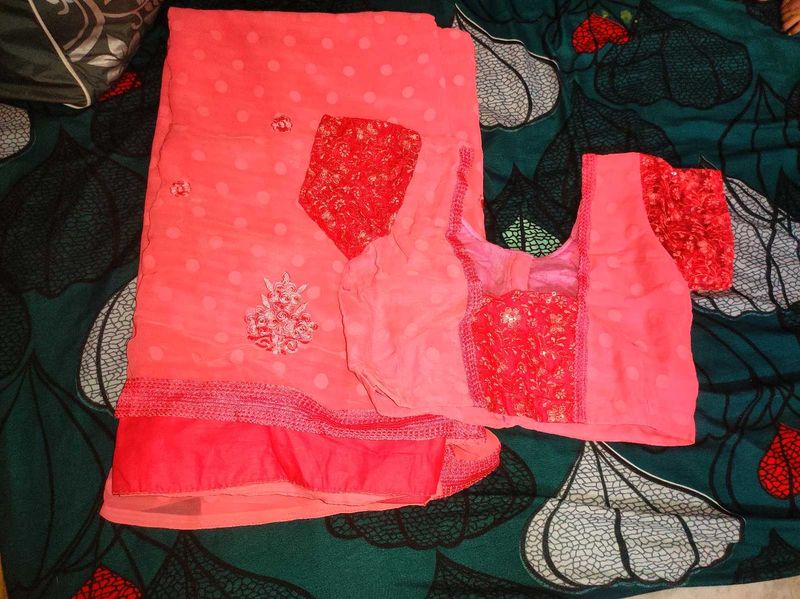 Brand New Chiffon Saree With Designed Blouse
