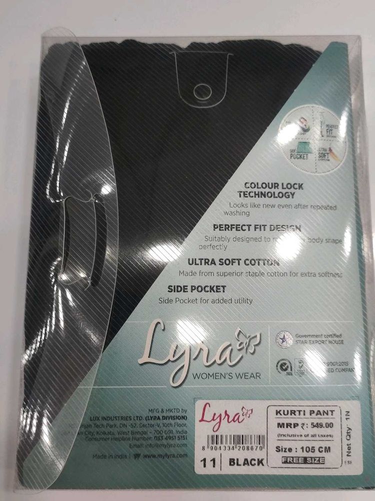 Lyra Black Kurti Pant Stretchable Upto Size 105cm