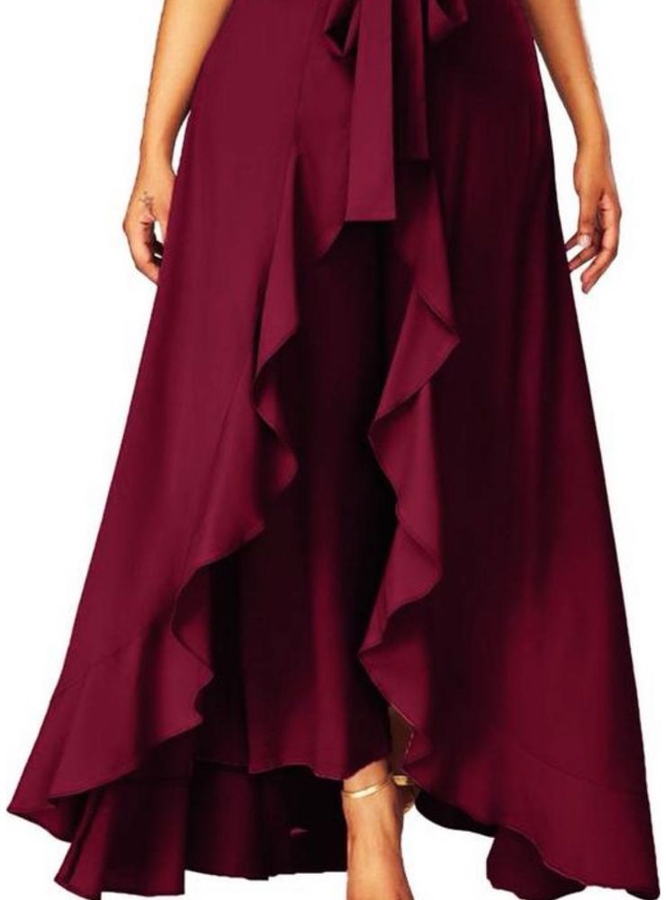 Maroon Skirt With Attached Pants Style