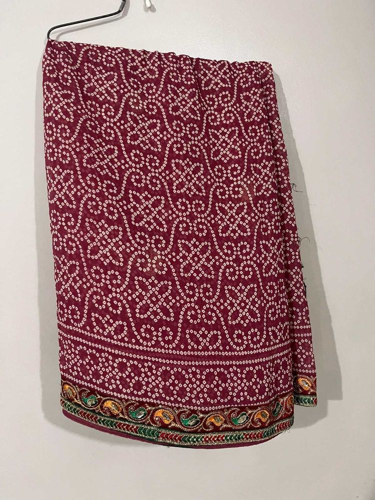 Maroon Bandhani Saree