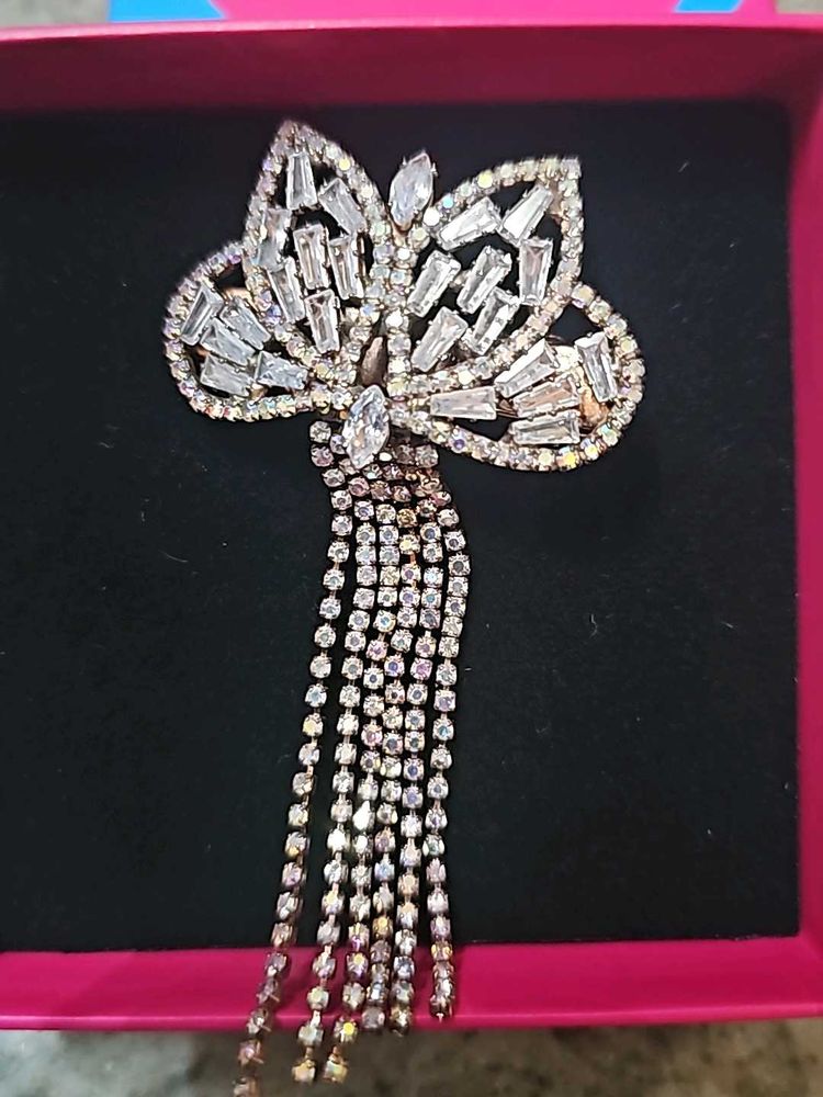 Rhinestone Flower Brooch with Tassels For Hairs