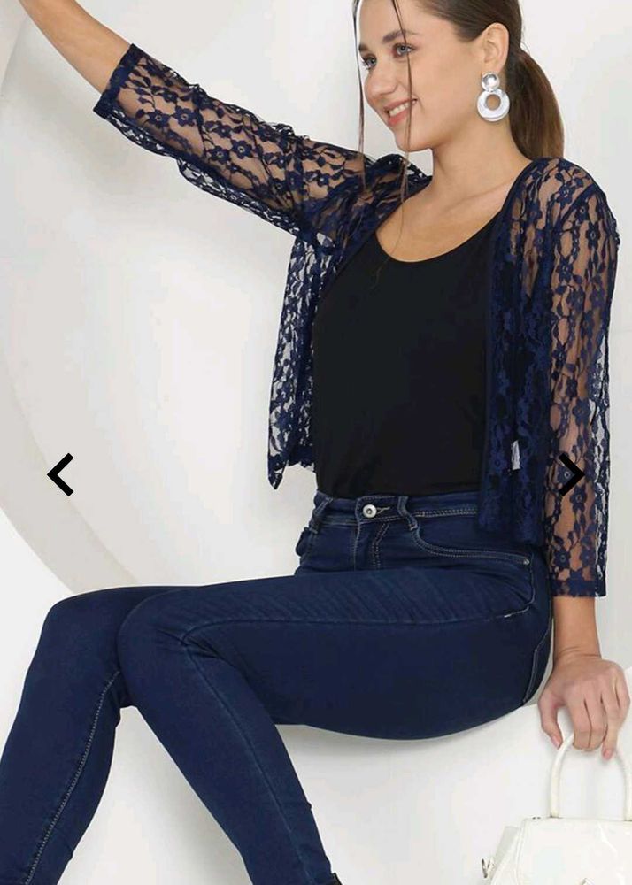 Navy Lace Shrug - Stylish Layer