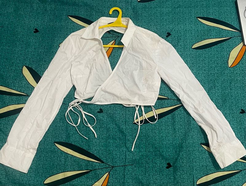 Zara White Crop Tie Top