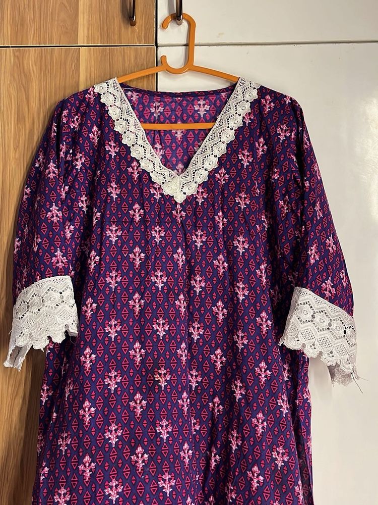 Purple Print Dress with Lace