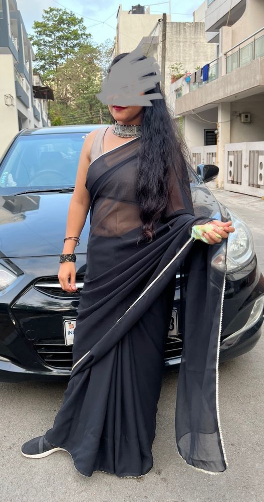 Matt black only saree