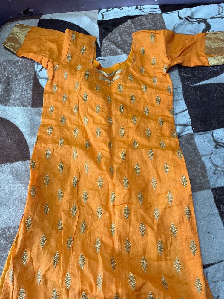 Orange Embroidered Kurta