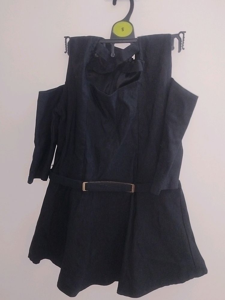 Cute Black Cold Shoulder Dress - Size S