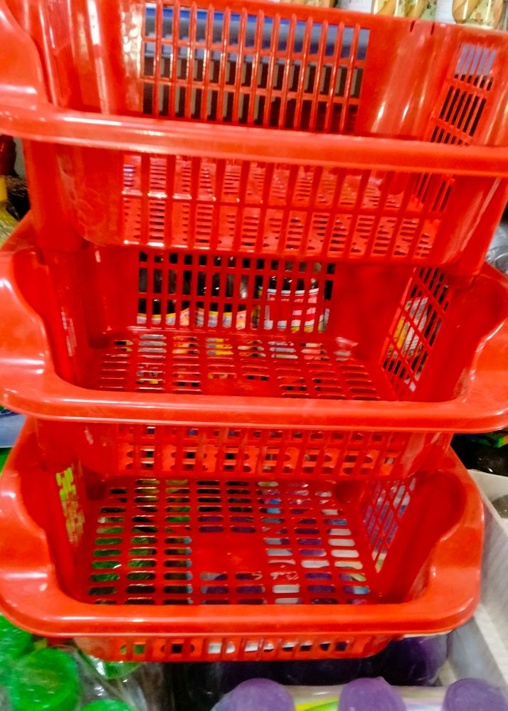 Red Plastic Storage Baskets