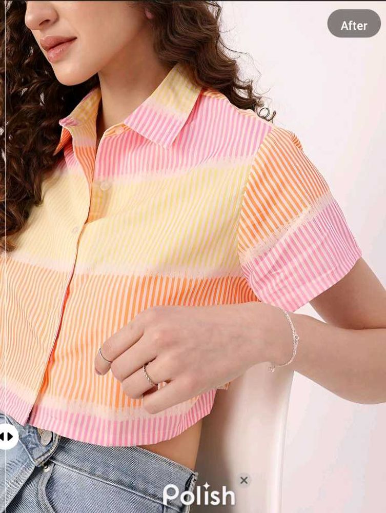 New With Tag Cotton Korean Crop Shirt Top