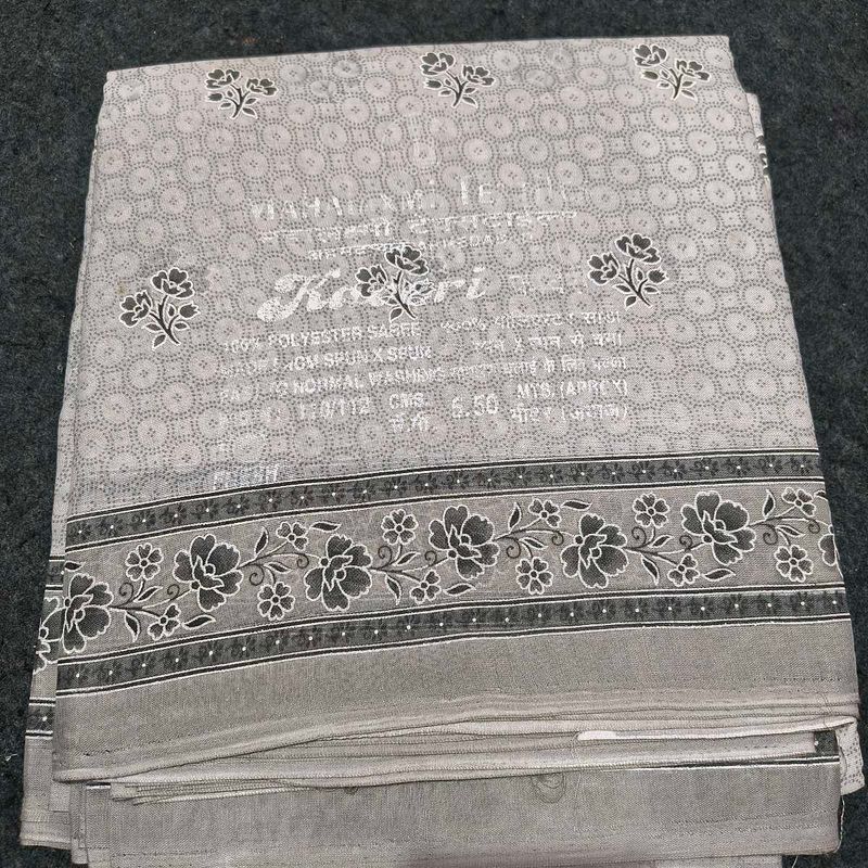 Gray Floral Pure Cotton Saree