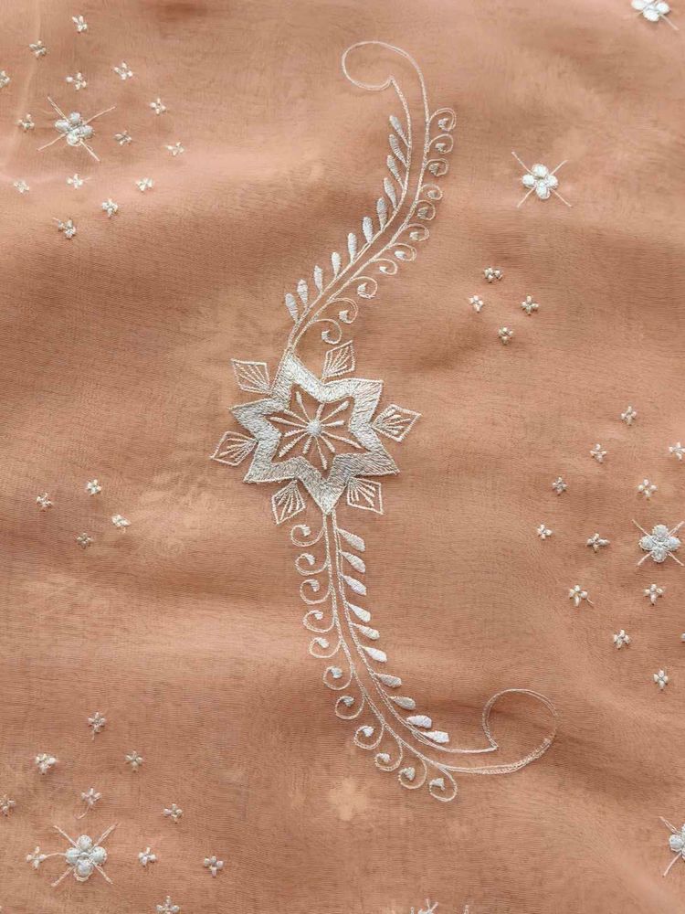 Women Peach Embroidered Georgette Saree