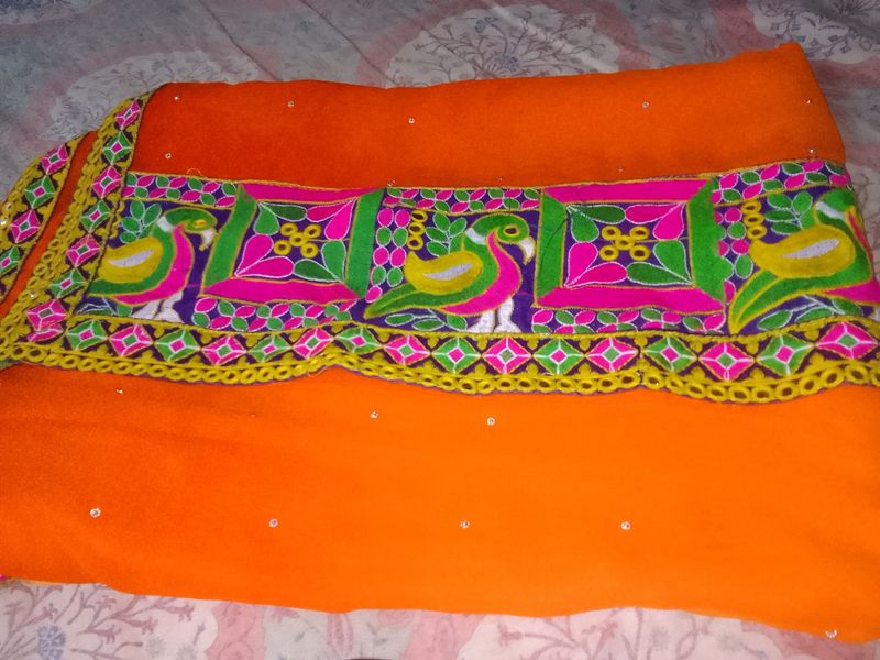 Saree With Kacchi Work Blouse