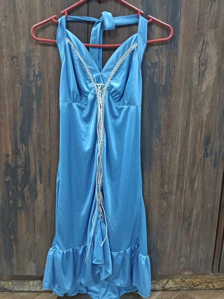 Blue Halter Neck Midi Dress