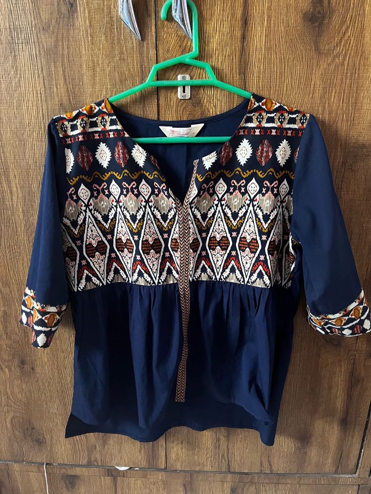Beautiful Geometric Work Blue Top
