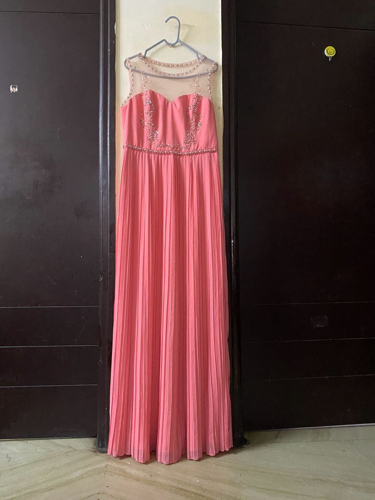 Elegant Pink Maxi Dress Busy 36” Length 62”