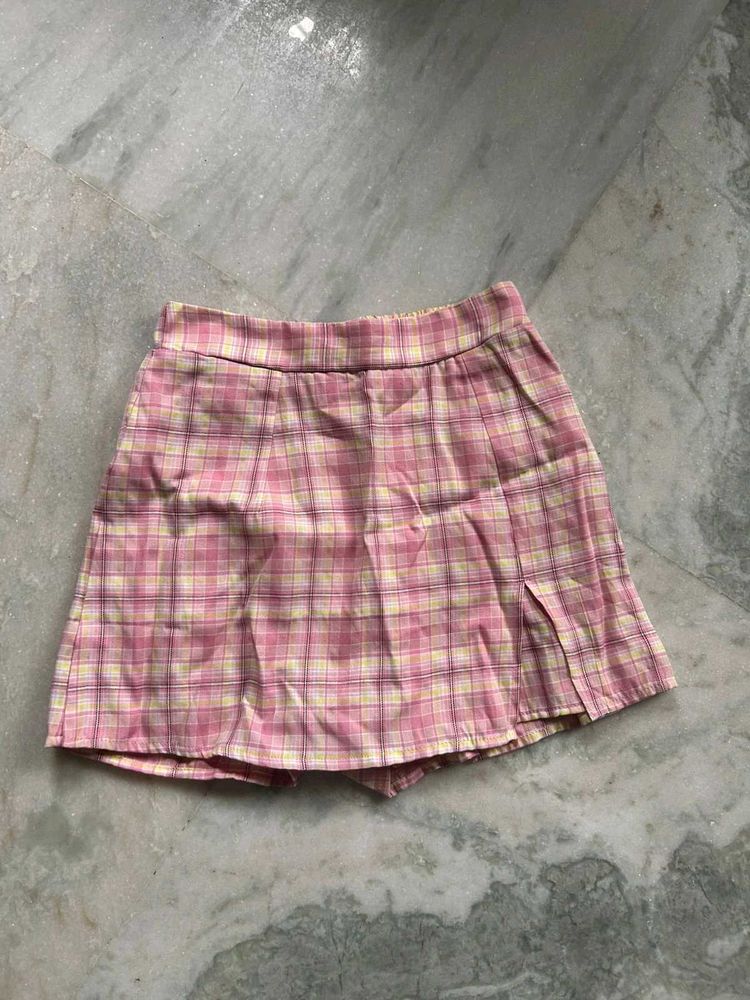 Berrylush Pink Plaid Mini Skort
